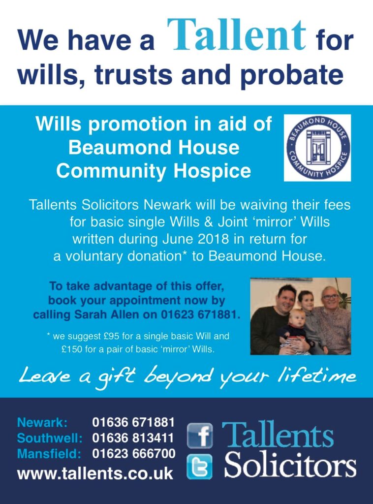 Tallents Solicitors is delighted to be supporting Beaumond House Community Hospice with a write a Will promotion