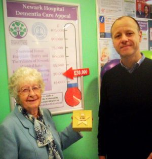 Alistair Millar and June Howsam raising funds for the Newark Hospital Dementia Ward Appeal