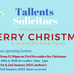 Christmas Opening Hours for Tallents Solicitors in Newark, Southwell and Mansfield