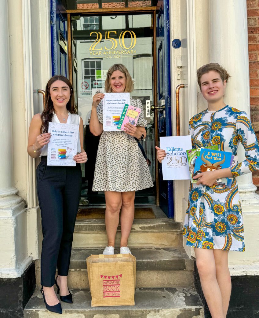 Emma Bell, Sara Bullimore and Olivia McNab launch book donation drive for Newark Book Festival