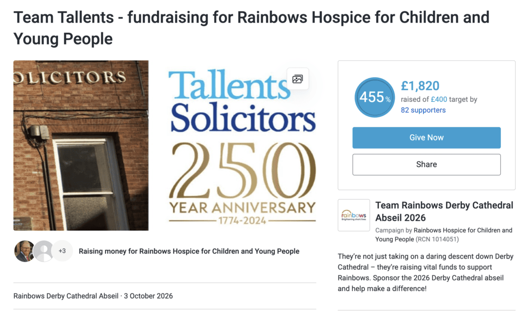 #TeamTallents raise over £1,800 for Rainsbows Hospice for Children and Young People in charity abseil